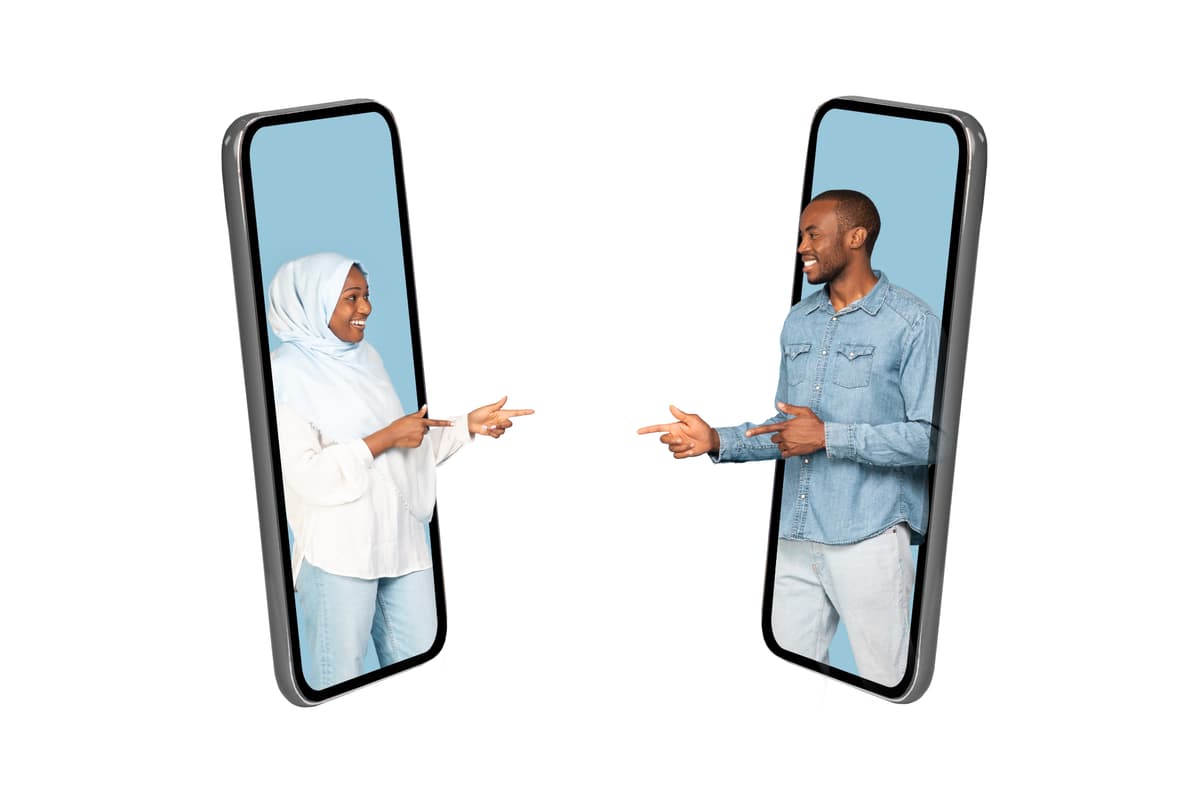 Two people connecting with dermatologists through their phone screens